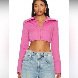 Camila Coelho Top Women Medium Crop Bardem Hot Pink Long Sleeve Revolve B11